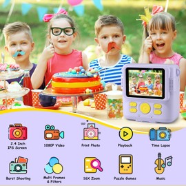 GREENKINDER Kids Camera Instant Print, 2.4'' Instant Print Camera for Kids with 32GB Card & 3 Rolls Print Paper, 1080P HD Kids Digital Camera, Birthday Kids Toys Gifts for Boys & Girls Age 3-12