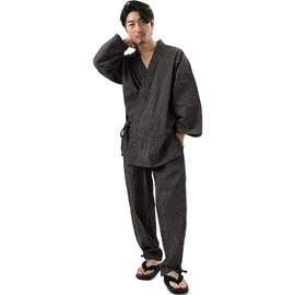 【nicolyfam】 Samue Made in Japan 【Premium Samue】 High-Quality Tachshima Chijimi Cotton 100% Men's Summer All-Year-Round Samue Samue Gift Sleepwear One-Mile Wear.., dark brown, L