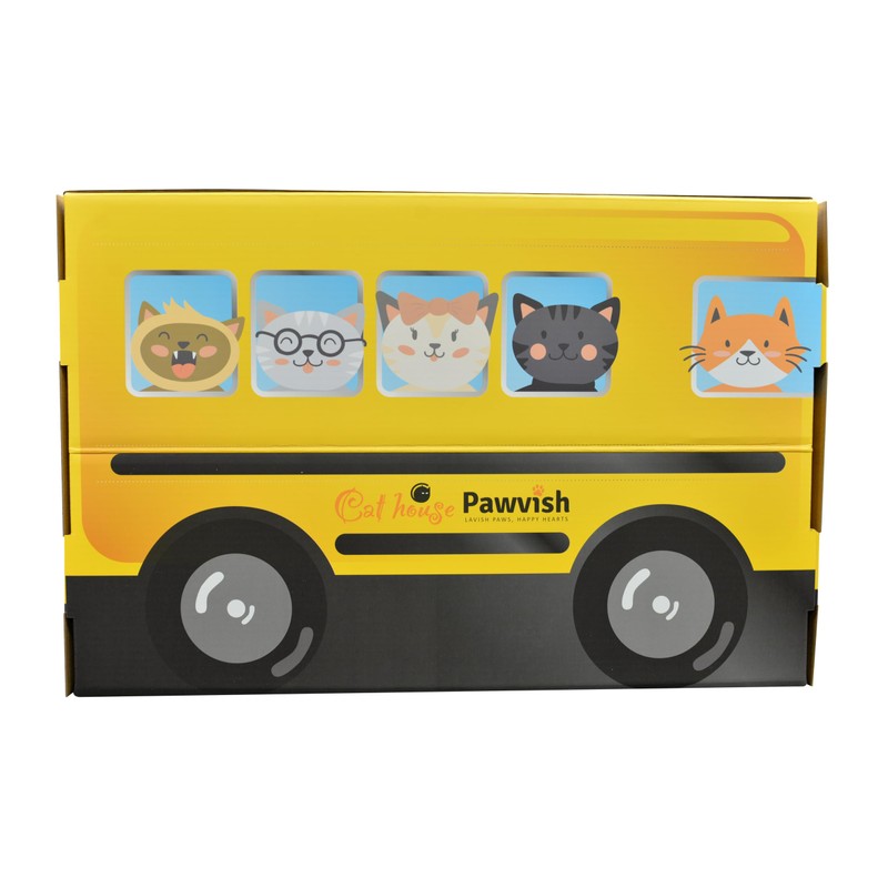 PAWVISH School Bus Cardboard Cat House and Scratcher, Play House,