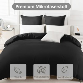 REDKEY 2-Piece Bed Linen Set, 155 x 220 cm Duvet Cover with 80 x 80 cm Pillowcase, Microfibre Bedding Sets with Zip, Cuddly Soft, Black