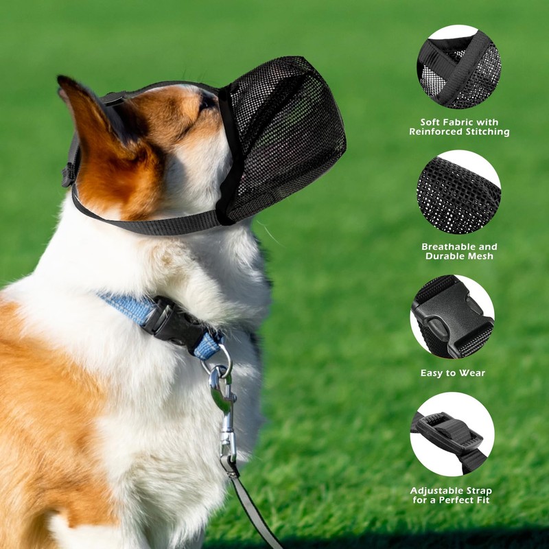 Dog Muzzle Soft Breathable Mesh - Adjustable Reflective Anti-Bark, Anti-Bite