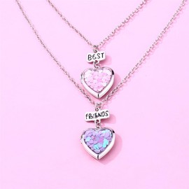 Hewill Heart Locket Necklace for Women Men Love Heart Diy Photo Picture Necklace for Couples BFF Best Friends Neclace Jewelry 2Pcs Set