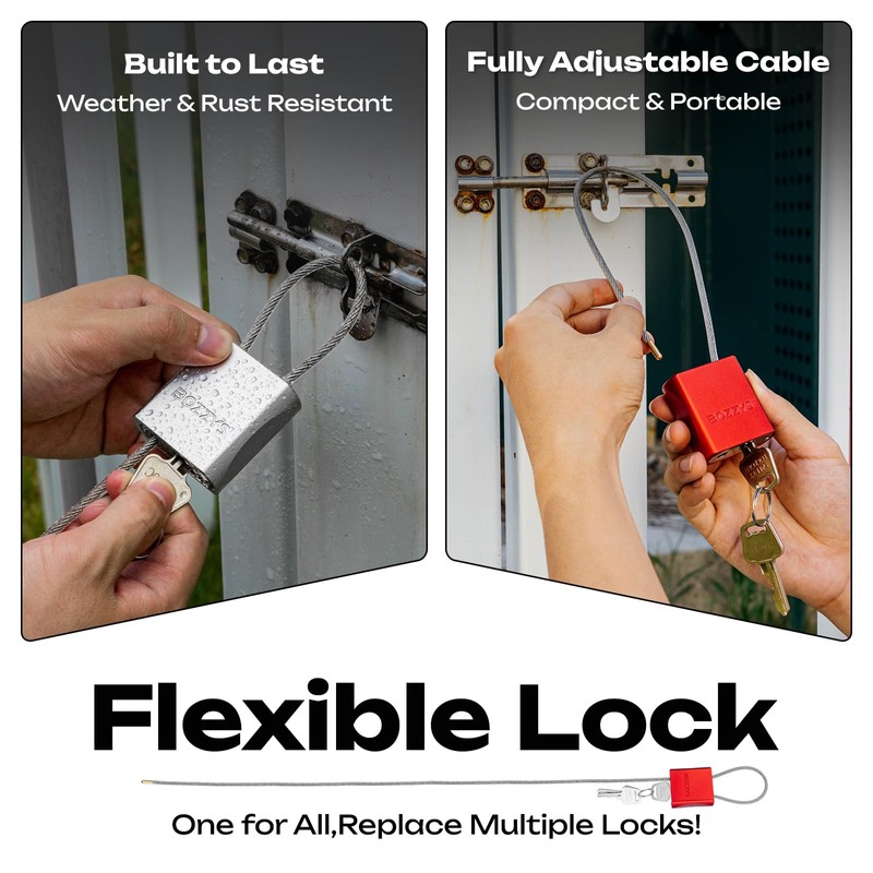 BOZZYS Cable Padlock with 3 Keys | L 1.15ft(0.35m),D 1/6in(4mm)