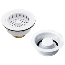 Westbrass A2165-50 4-1/4" OD Post Style Large Kitchen Basket Strainer with Waste Disposal Flange and Stopper Drain Set, 1-Pack, Powder Coat White