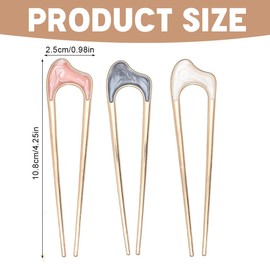 QOWIJEX Pack of 3 U-shaped hairpin French style hair clip shell hair pin metal hairpin fork sticks tines chignon pens for women hair styling accessories (pink + azul + white)