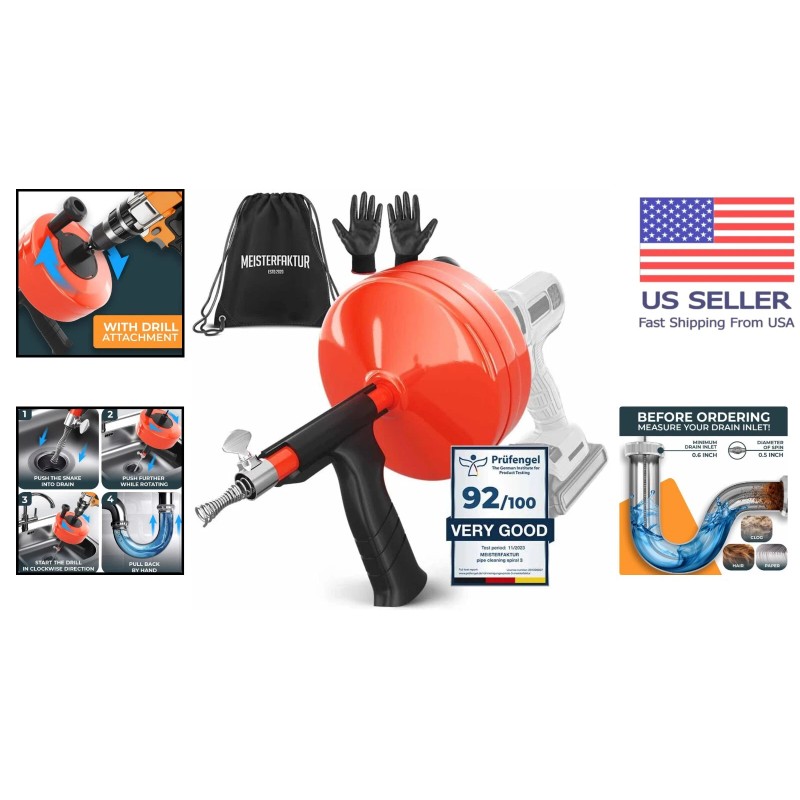 Solid 50 FT Plumbing Snake with Drill Attachment - Eco-Friendly