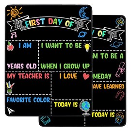 First and Last Day of School Chalkboard Sign Reusable, 14x11 in Back to School Board First & Last Day of Kindergarten Sign, Double Sided School Preschool Signs for Kids Girls Boys 1st Day & Last Day