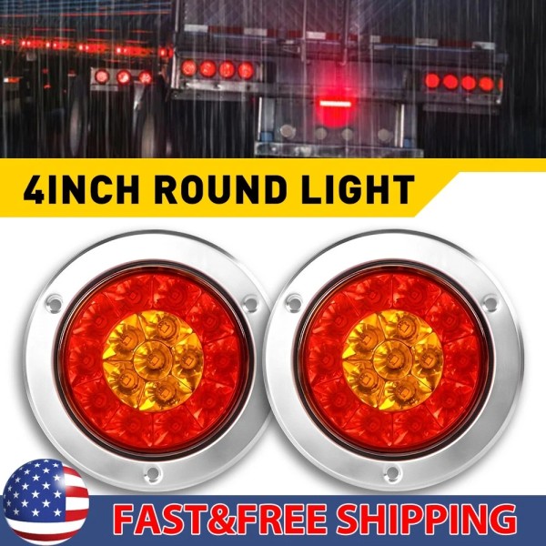Unbranded 2x 16 LED 4"Inch Red/Amber Round Truck Trailer Brake