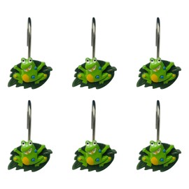 Twofishes 12PCS Green Frog Cartoon Shower Curtain Resin Hook Rings For Children's Bathroom, Living Room or Bedroom(Green Frog)