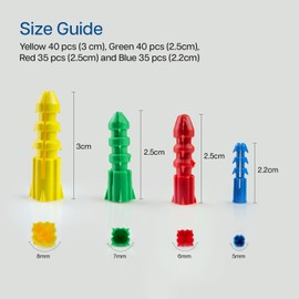 Wall Plugs Assorted - Plasterboard Wall Plug Set 150 Rawl Plugs in Mixed Colors & Sizes of 5mm, 7mm, 6mm, and 8mm Plastic Screw Plugs for Easy and Secure Fit Wall Plugs for Brick Wall