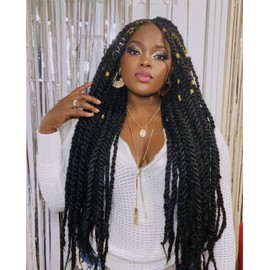 ToyoTress Marley Hair Crochet Braids - 26 Inch 6 Packs Natural Black Super Long, Afro Kinky Curly Marley Twist Braids Synthetic Twist Crochet Braiding Hair Extensions (26 Inch, 1B-6P)