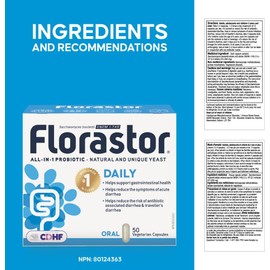 Florastor - Saccharomyces Boulardii CNCM I-745 - Daily All in One Probiotic - Supports Gut Health & Immune System - Antibiotic-associated diarrhea - Traveler's diarrhea - For Adults & Family - 50 caps