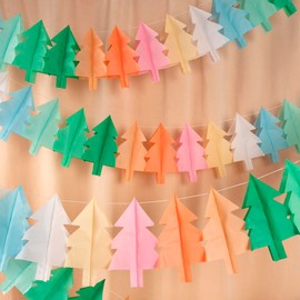 Meri Meri Tissue Paper Christmas Tree Garland (Pack of 3), 6.5' Strand Including Excess Cord, Tissue Paper Garlands, Reusable Hanging Christmas Decorations