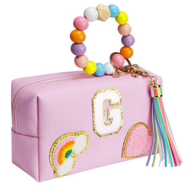 Elilier Initial Preppy Makeup Bag Girls, Personalized Portable Monogram Travel