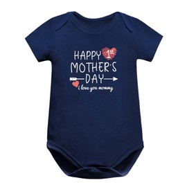Happy 1st Mother’s Day Bodysuit for Newborn Infant Baby Romper Outfit Boys Girls One-piece Jumpsuit Clothes (0-3 Months, Heart and arrow-Davy Blue)