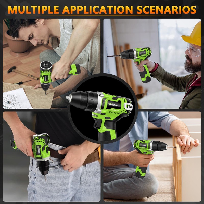 WorkBless 12V Brushless Power Drill, Cordless Drill with LCD Smart