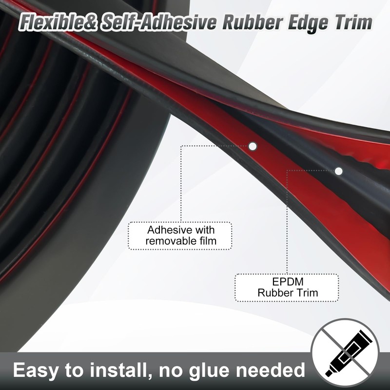 Edge Trim, 1/8" Rubber Edge Trim, Flexible Self Adhesive U