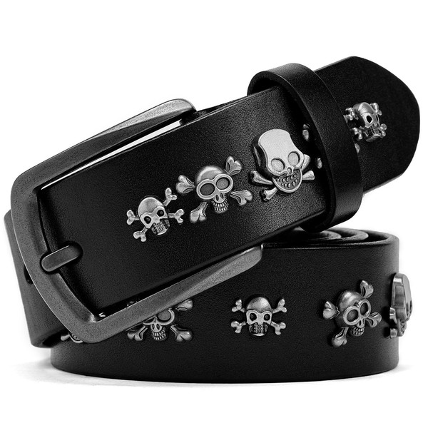 WIZNEERK Men's Gothic Punk Belt with Zinc Alloy Pure Black