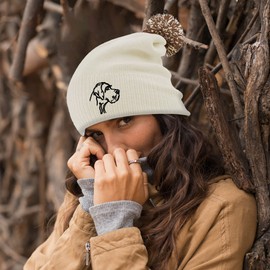 Great Dane Head Embroidered Bobble Hat Dog Owners Gifts Puppy Walking Warm Winter Beanie Hat Womens, One Size, Off White/Mocha