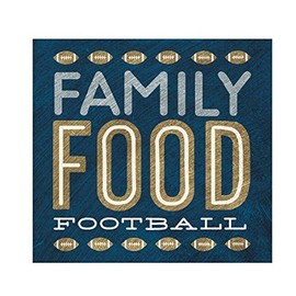 Football Themed Lunch Napkins, Party Supplies- Family, Food, Football- 20 Napkins, 6.5 x 6.5 inches, Blue and Brown
