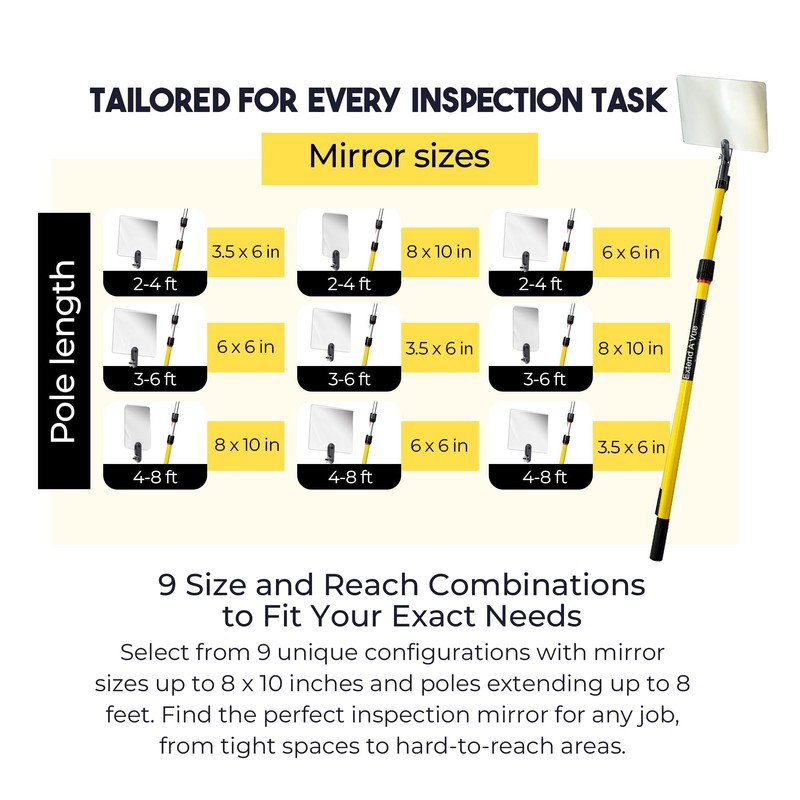 Extend A Vue Telescoping Inspection Mirror - Standard Fiberglass, Lightweight