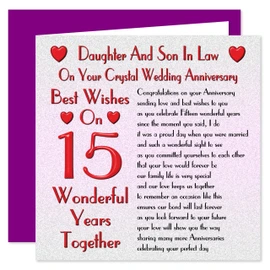 Daughter & Son In Law 15th Wedding Anniversary Card - On Your Crystal Anniversary - 15 Years - Sentimental Verse