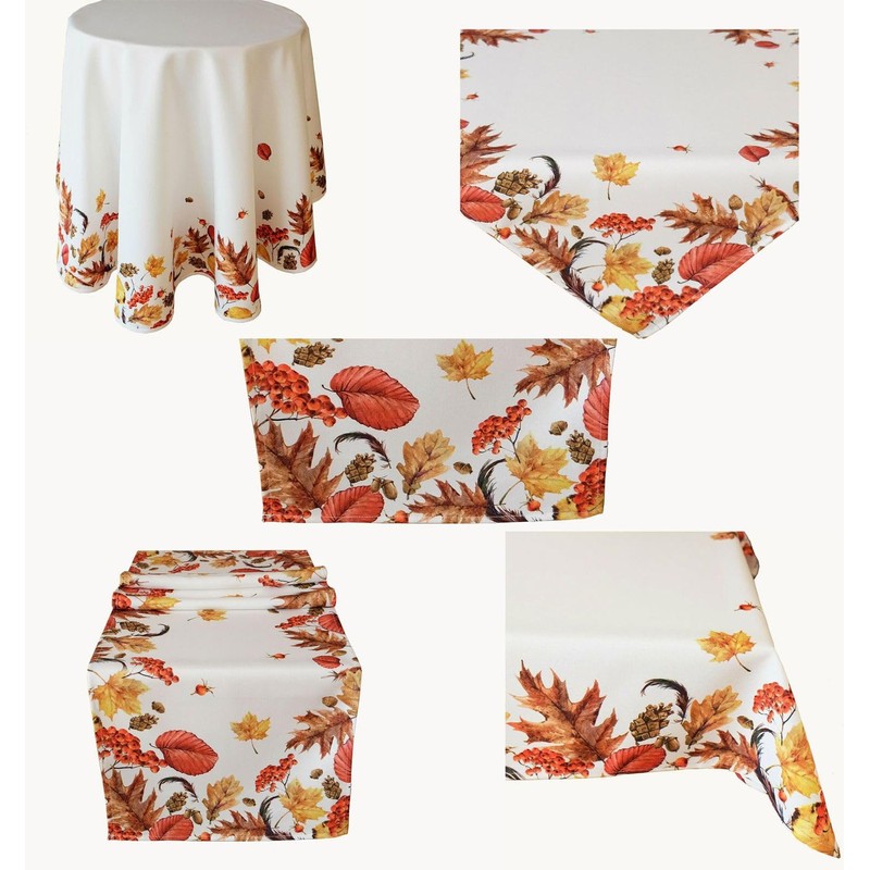 texpot Tablecloth 110 x 110 cm Autumn Leaves Cream White