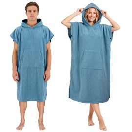 AUYAO Hooded Poncho Towel Adult Towel Wrap Robe Microfibre Changing Robe Towel with Pocket Oversized Towel Poncho Beach Universal Size Cover-Up Bath Towel with Hood for Swimming Surfing(Light Blue)