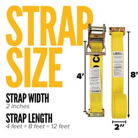 US Cargo Control E-Track Ratchet Straps (8-Pack), 4,400 LBS Break Strength, 2 Inch x 12 Foot Heavy Duty Yellow ETrack Straps with 4 Foot Fixed End and Spring E-Fittings, Logistic Tiedowns
