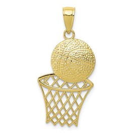 Solid 10k Yellow Gold Basketball and Net Pendant Charm