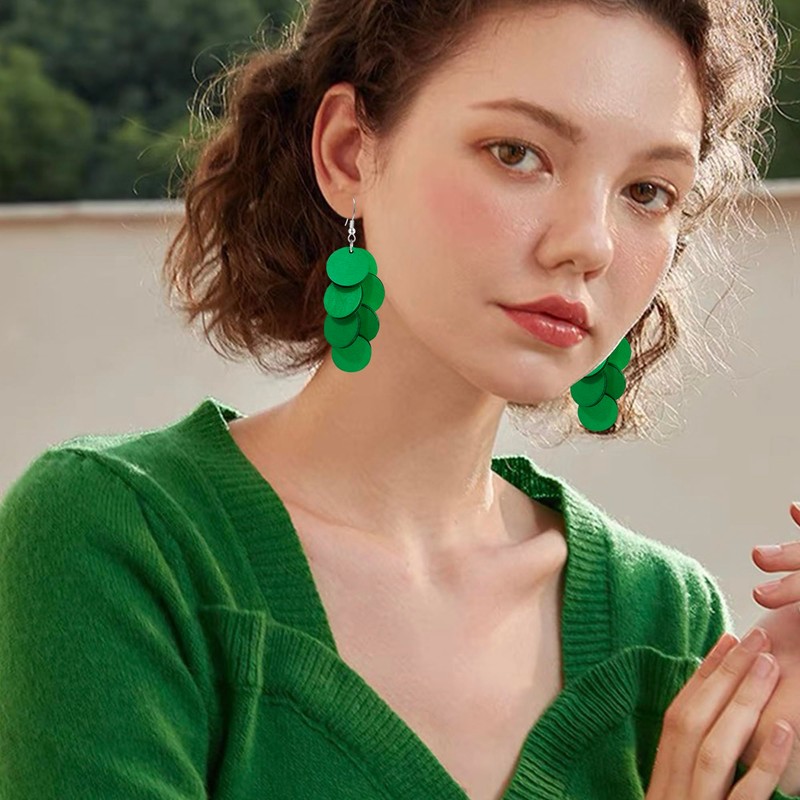 JIMARIN Handmade Bohemian Wooden Round Geometry Dangle Drop Earrings Long
