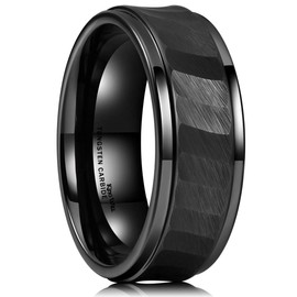 King Will HAMMER 8mm Black Tungsten Carbide Ring Hammered Brushed Mens Wedding Band Comfort Fit 10.5