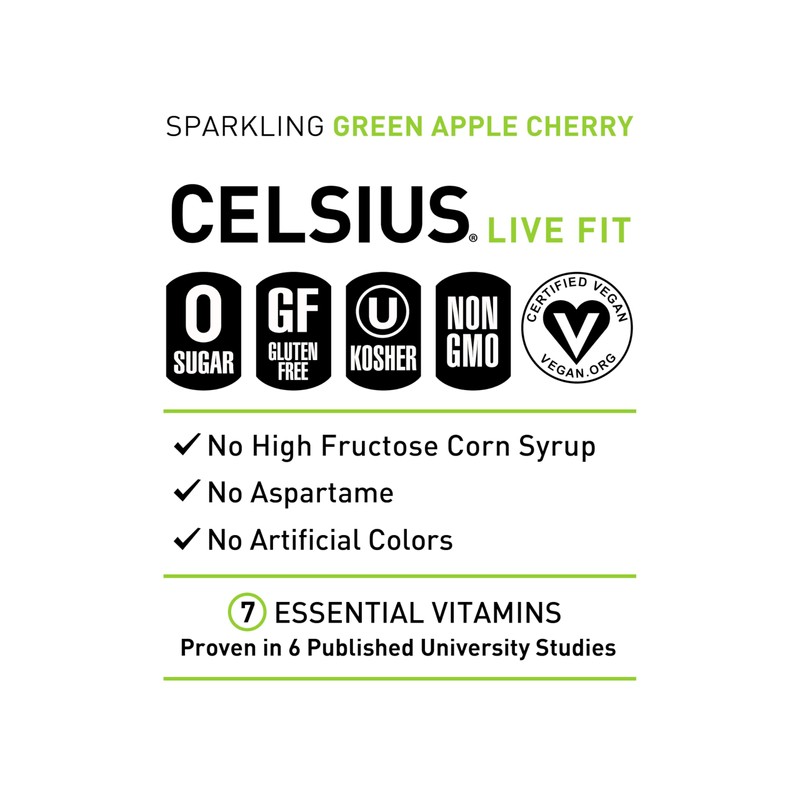 CELSIUS Sparkling Green Apple Cherry, Functional Essential Energy Drink, 12