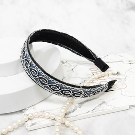 Burnaby silver embroidered blue black hair band / 버나비 실버 자수 블루 블랙 헤어밴드