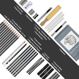Brusarth 42 Pack Drawing Set Sketching Kit, Pro Art Sketch Supplies with Sketchbook, Include Graphite Pencil, Charcoal Pencil, Sharpener, Eraser Art Supplies for Artists Adults Teens Beginner