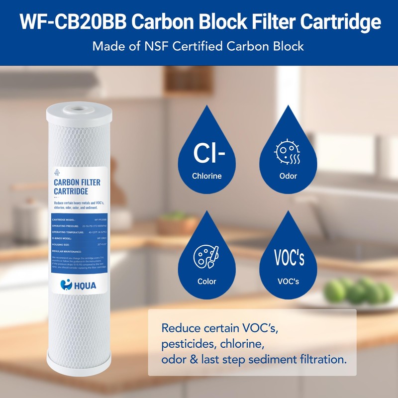 HQUA Whole House Carbon Block Replacement Filter Cartridge, WF-CB20BB, Fit