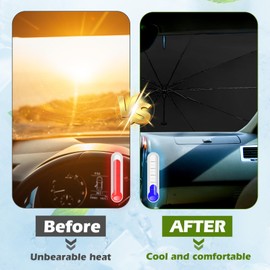 Sun Protection Car Windscreen, Car Windscreen Parasol, 360° Rotation, Foldable, UV Protection, Heat Insulating, Car Windscreen Sun Visor for Most Cars, 140 x 79 cm