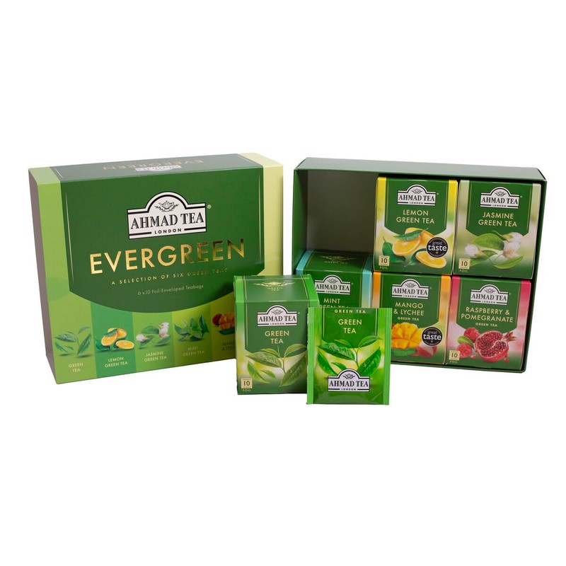 Ahmad Tea Green Tea, Evergreen Selection Pack Teabags, 60 Foil