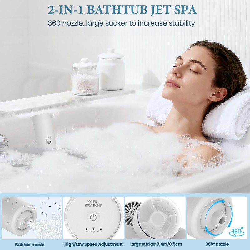 Bath Jets for Tub, Cordless IPX7 Mute Rechargeable Bath Jet