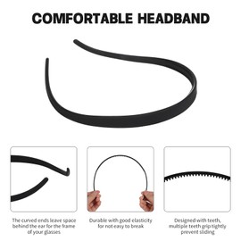 JasperKino 3Pcs No Pressure Headbands - Comfortable Sunglasses Headband for Glasses Wearers, Matte Plastic with Teeth, Non Slip for Women & Girls