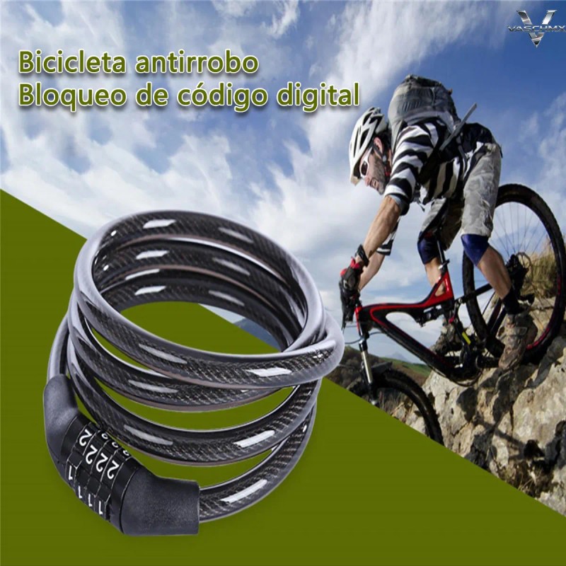 Candado Cadena Gomia Negro 1.2m Combinación Para Bicicleta Moto VRVALUE