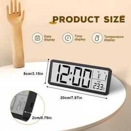 Digitale Wanduhr, Digitaluhr mit Großen Ziffern und 12/24 Hr, LCD-Digitalwecker mit Datum und Temperatur, Tischuhr mit doppeltem Verwendungszweck für Schlafzimmer, Wohnzimmer, Büro, Schule(Black)