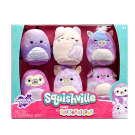 Squishville Squishville by Original Squishmallows Purple Pals Squad Plush - Six 2-Inch Squishmallows Plush Including Bashira, Mollie, Carlota, Patrick, Rida, and Jazzy - Toys for Kids