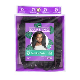 Darling Flexi Rod Curls 2X Crochet Hair Extensions, (1 pack of 2x per pack), Natural & Soft Texture, Fluffy Wand Curl, 14 Inch, #1B