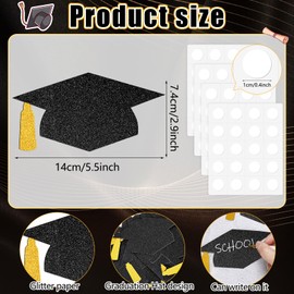 70Pcs Glitter Black Gold 2025 Graduation Hat with 80Pcs Glue Points Grad Cap Confetti Table Decor for Graduation Party Supplies 5.7 Inch