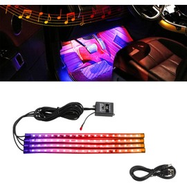 Arwrilt Car Interior Lights, RGB Footwell Lighting for Car, APP Control 72 LEDs Interior Light Strips with 12V USB DC, Music Sync Color Change Mode, Universal Car Interior Decoration(Multicolored)