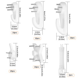 62 Pack Picture Hooks for Hard Wall, Non-Trace Picture Hanging Kit for Picture Photo Frame Hanging, Hardwall Hanger Hook White Picture Hanger Set