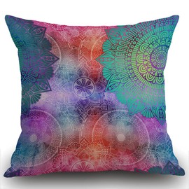 Smooffly Arabic Floral Cushion Cover Vintage Decorative Elements Pattern Tile with Mandalas Decorative Square Pillow Case for Home Bedroom Living Room Throw Pillow Cover 18x18 Inch