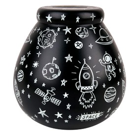 Pot of Dreams Hand Painted Space Save And Smash Handcrafted White & Black Color Ceramic Money Box Piggy Bank | Perfect Decorative Gift and Saving for Holidays & family Vacation