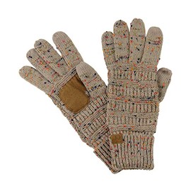 C.C Unisex Cable Knit Winter Warm Anti-Slip Touchscreen Texting Gloves, Confetti Taupe